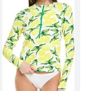 TEREZ Lemon‎ Print Textured Rash Guard Swimsuit Set with Matching Bottoms Sz M
